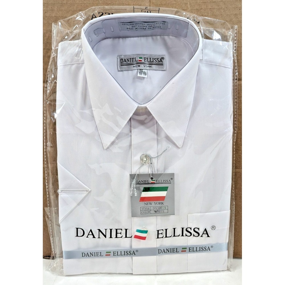 Daniel Ellissa Mens Fashion Dress Shirt WHITE DS3001S 14 1/2 Sleeve 18-19